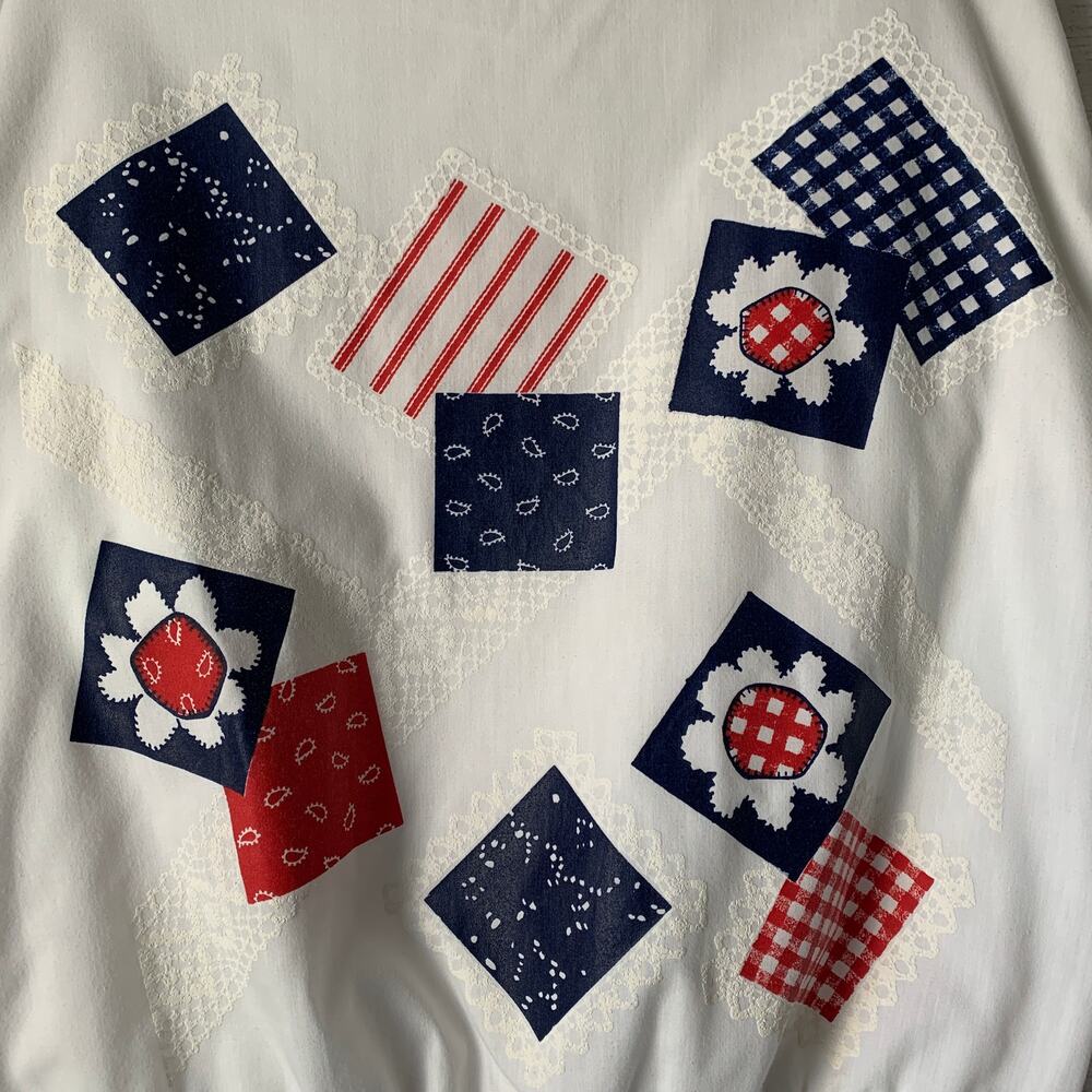Vintage Caribou White Graphic Shirt with Patriotic Paisley Floral Patches Size M - Picture 13 of 16